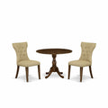 East West Furniture DMGA3-AWA-03 3 Piece Dinette Set for Small Spaces Contains a Round Dining Table with Dropleaf and 2 Brown Li