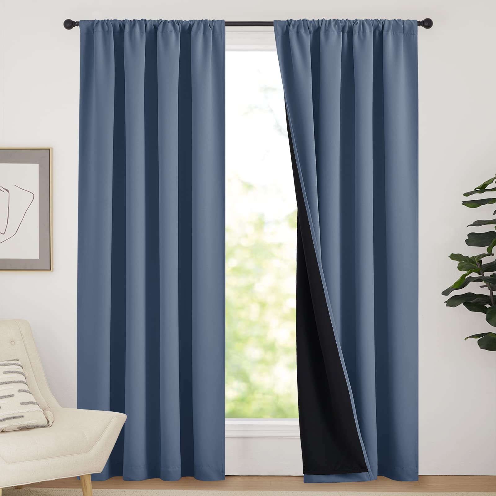 NICETOWN 100% Blackout Curtains 84 inches Long, Energy Smart & Noise Blocking Out Drapes for Baby Room Window, Thermal Insulated