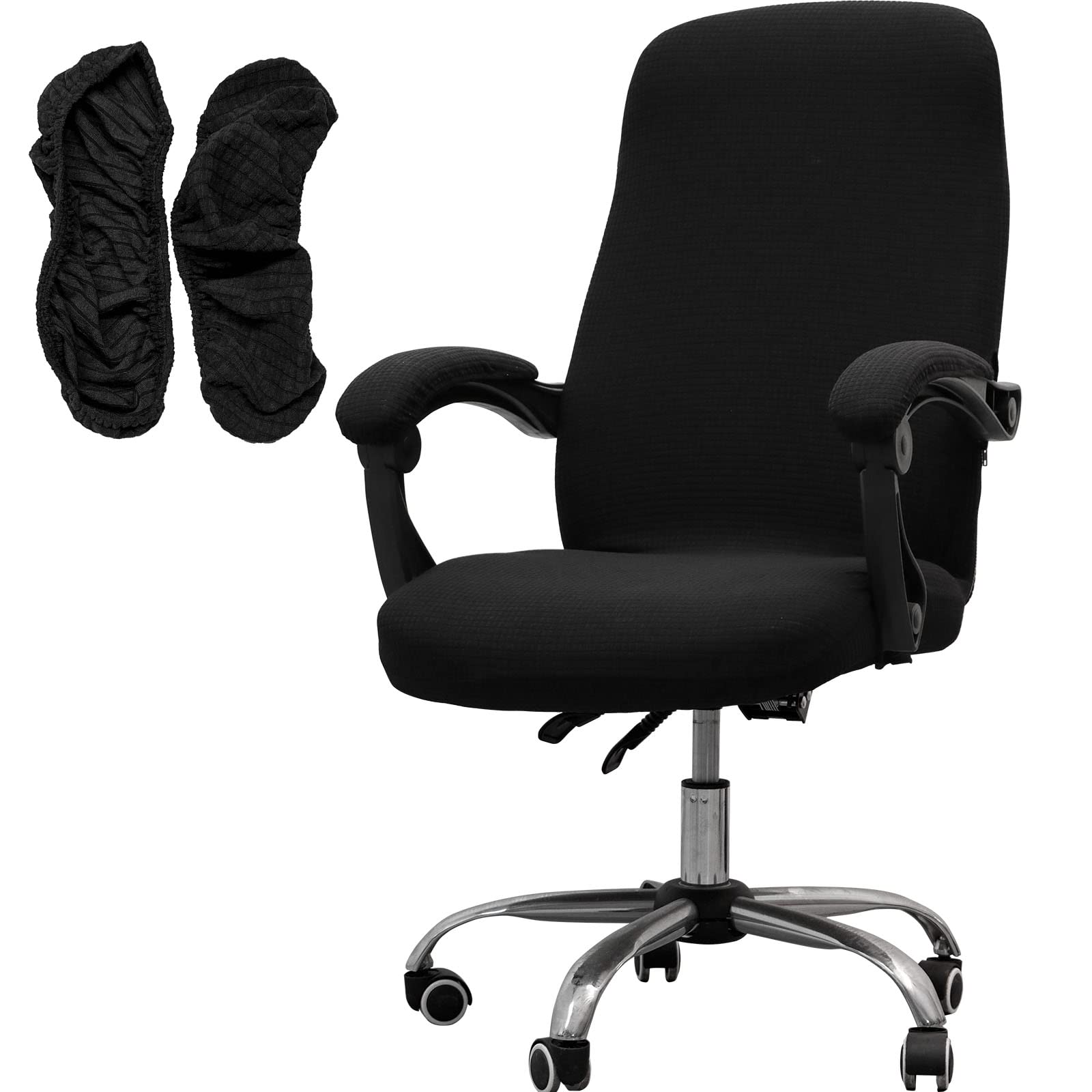 Melaluxe Office Chair Cover with Armrest Covers, Universal Stretch Desk Chair Cover, Computer Chair Slipcovers (Size: L) - Black