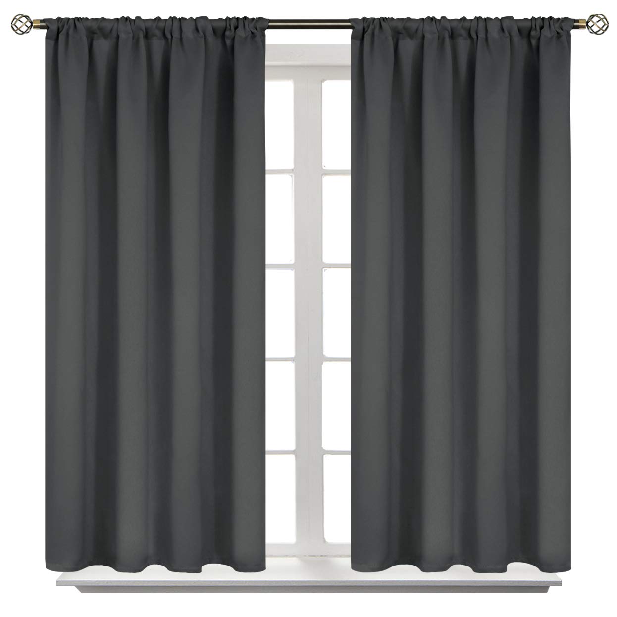 BGment Dark Grey Blackout Curtains for Bedroom 45 Inches Length - Short Thermal Insulated Drapes with Rod Pocket Privacy Room Da