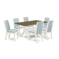East West Furniture X076LA015-7 7 Piece Dining Table Set Consist of a Rectangle Dining Room Table with X-Legs and 6 Baby Blue Li