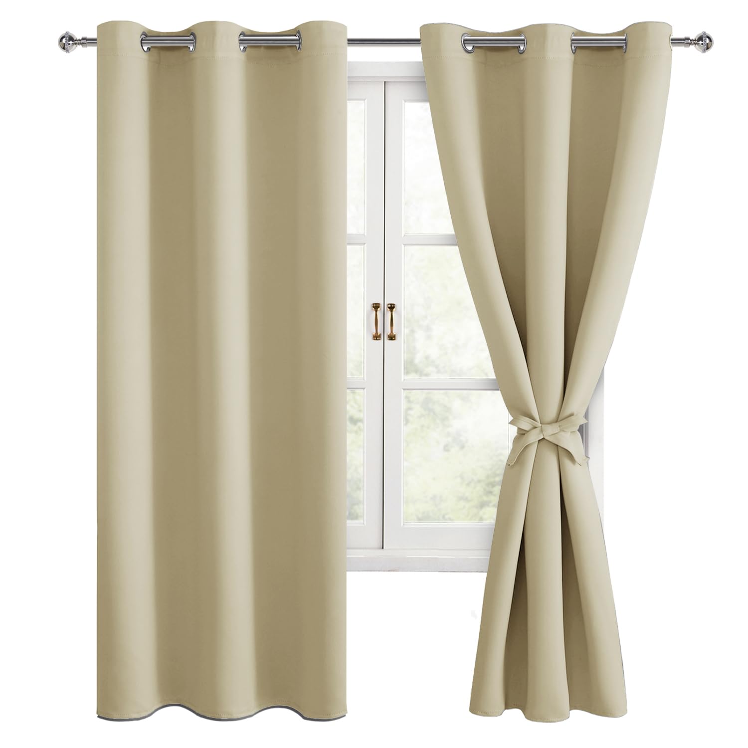 Hiasan Room Darkening Window Curtain Panels, Light Blocking, Noise Reducing Blackout Curtains, Tiebacks Included, Set of 2, Grom