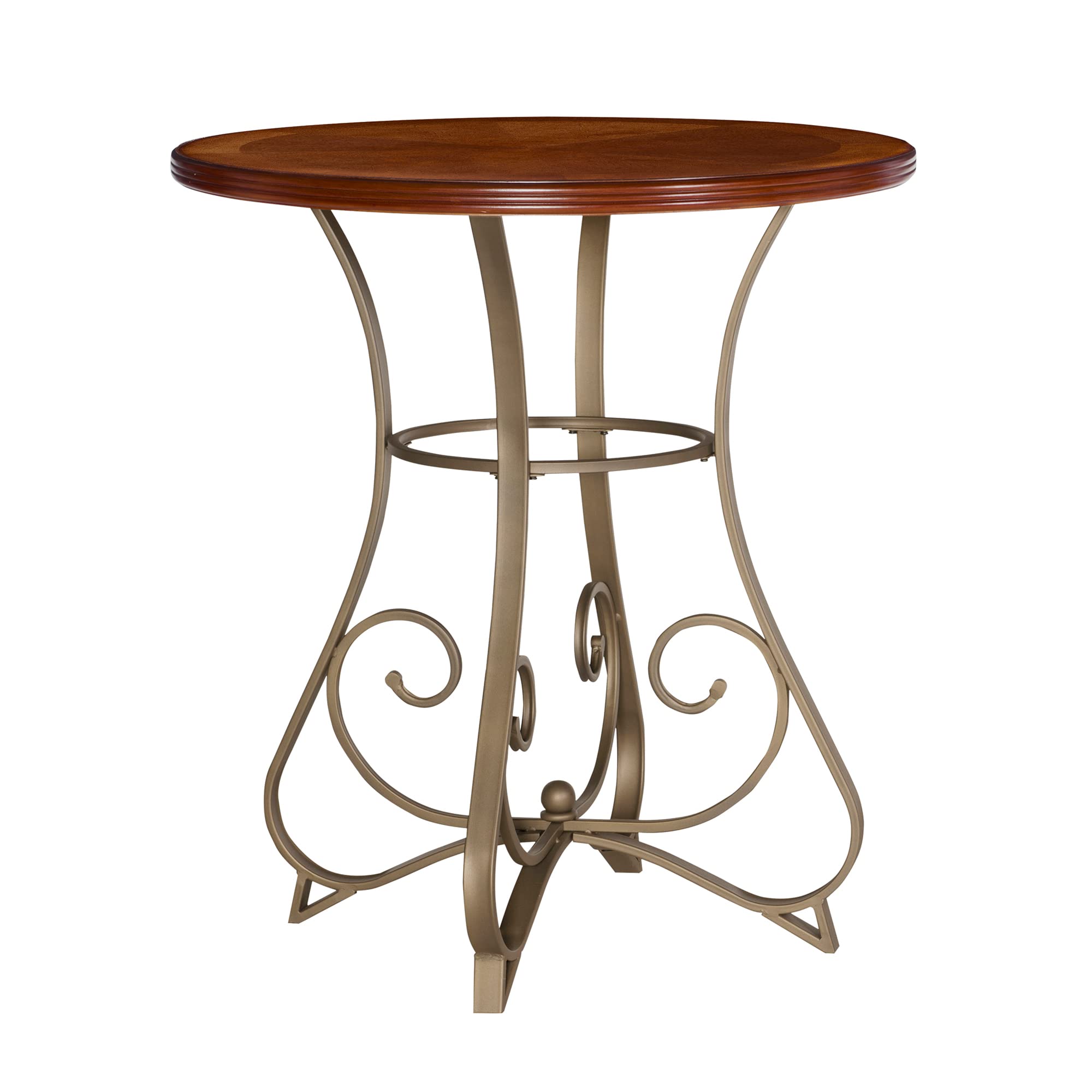 Powell 697-404 Hamilton Pub Table, Brushed Faux Medium Cherry wood Matte Pewter & Bronze metal 36 x 36 x 42 tall