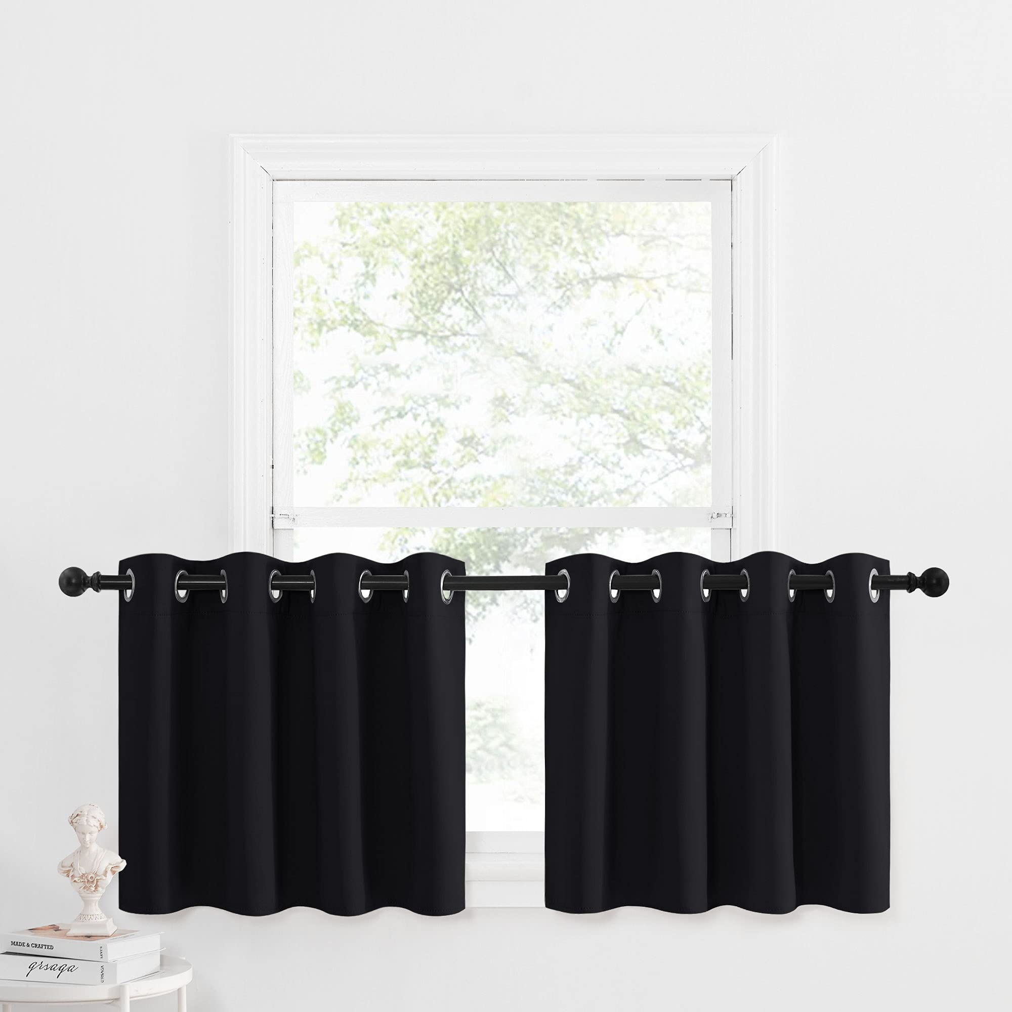 NICETOWN Small Tiers Kitchen Window Curtains 24 inches Length Sets - Blackout Home Decor Blackout Grommet Drape Basement Panels 