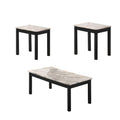 Benjara 3 Piece Coffee End Table with Faux Marble Top, Black and White