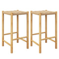 Giantex 26 Counter Height Wood Bar Stools Set of 2, Boho Rattan Barstools, Max Load 330 Lbs, Armless Saddle Kitchen Stools, Back