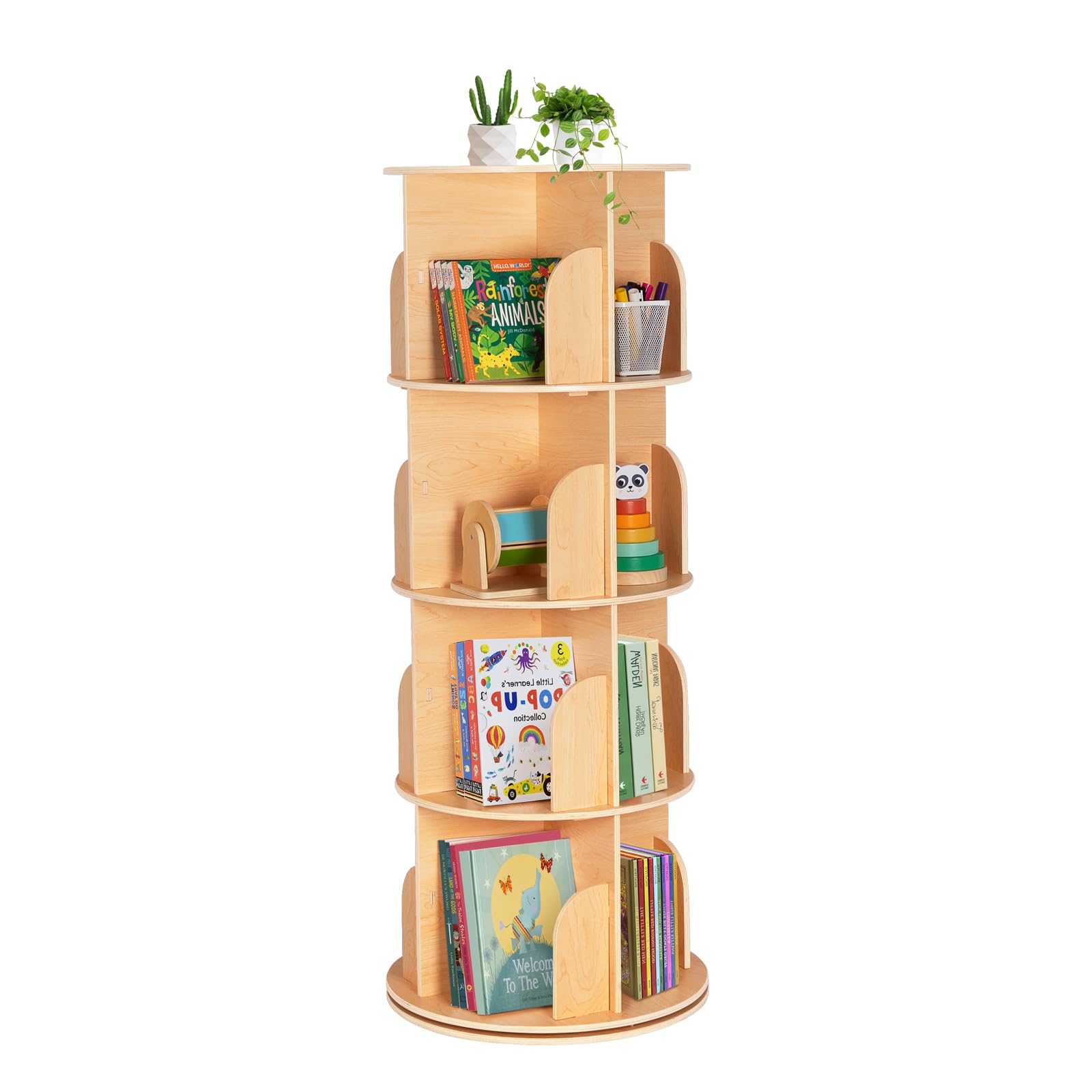 OOOK Rotating Bookshelf for Kids & Adults, Spinning Bookshelf Tower with Large Capacity for Small Space, 360 Display 4 Tier Floo