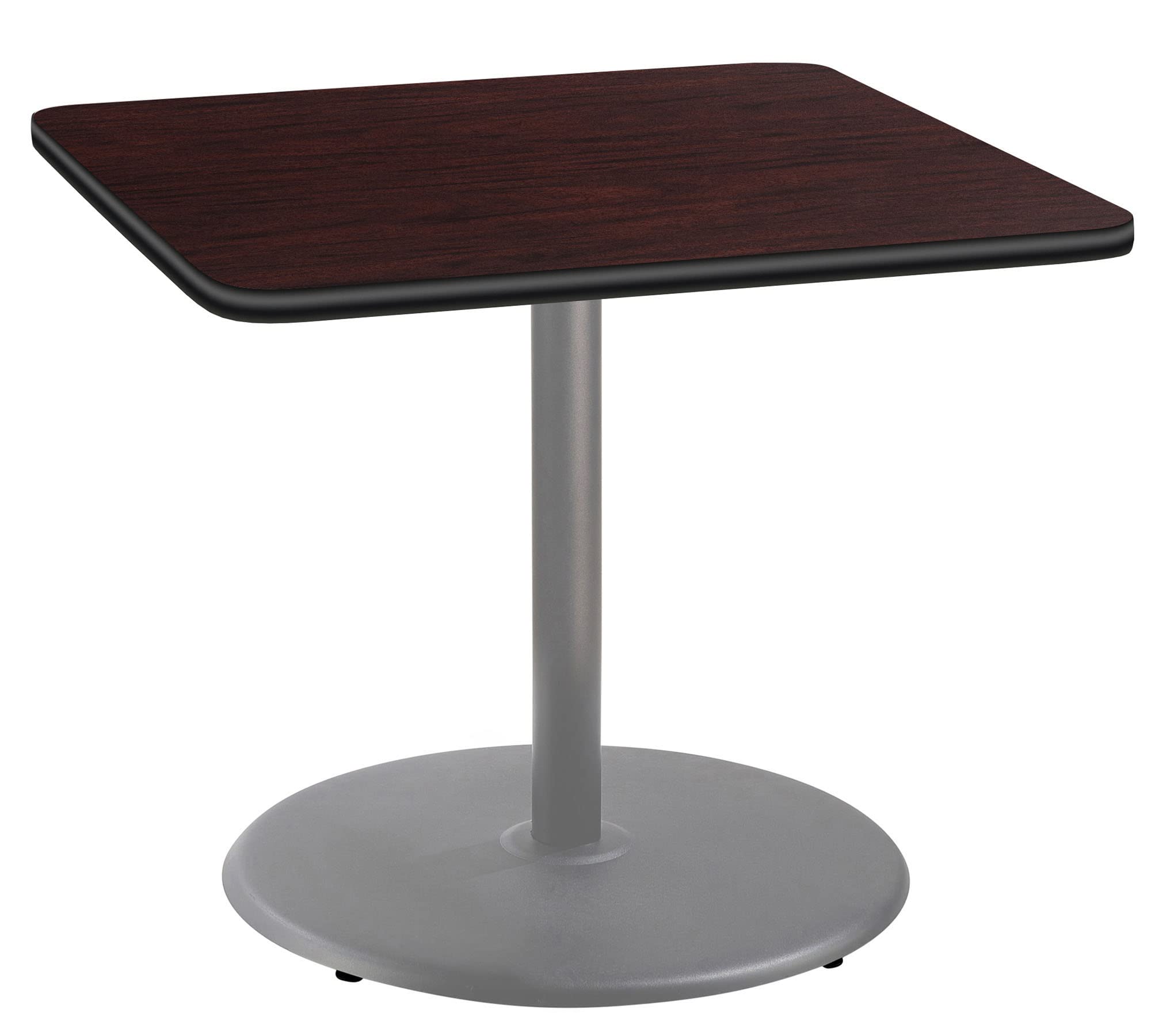 National Public Seating NPS 36 Square Cafe Table with Round Base, 30 Height, Particleboard Core/T-Mold, Mahogany Top, Grey Frame