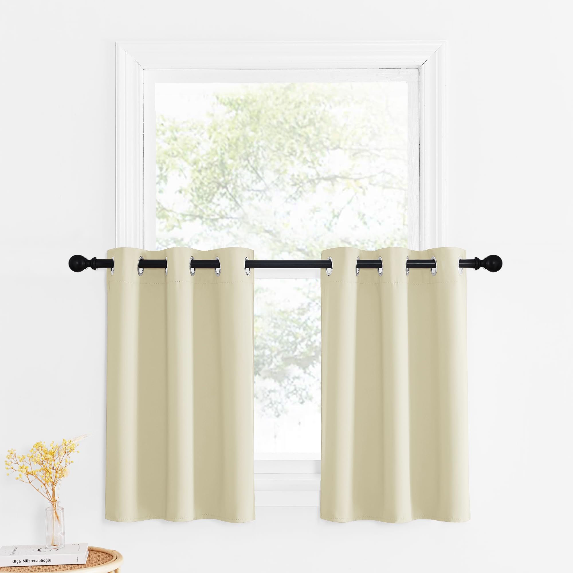 NICETOWN Farhouse Blackout Curtains - Thermal Insulated Grommet Curtain Panels Room Darkening for Kitchen/Bedroom Window Treatme
