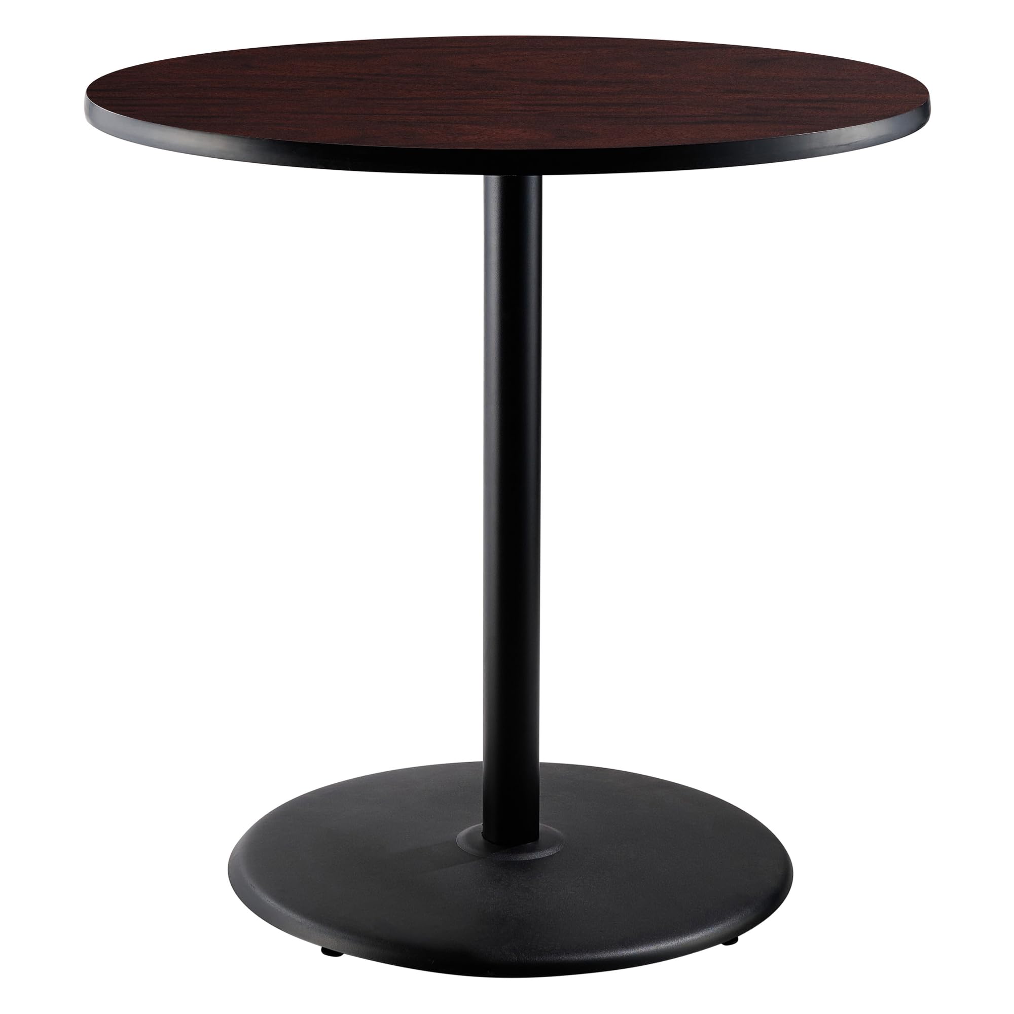 National Public Seating NPS 36 Round Cafe Table with Round Base, 42 Height, Particleboard Core/T-Mold, Mahogany Top, Black Frame