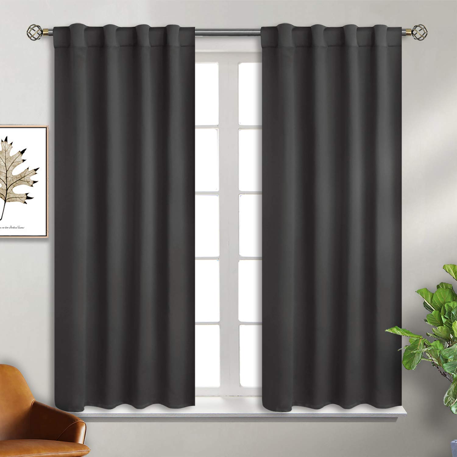 BGment Dark Grey Window Curtains for Bedroom - 38 x 45 Inch Thermal Rod Pocket and Back Tab Blackout Curtains for Kitchen/Window