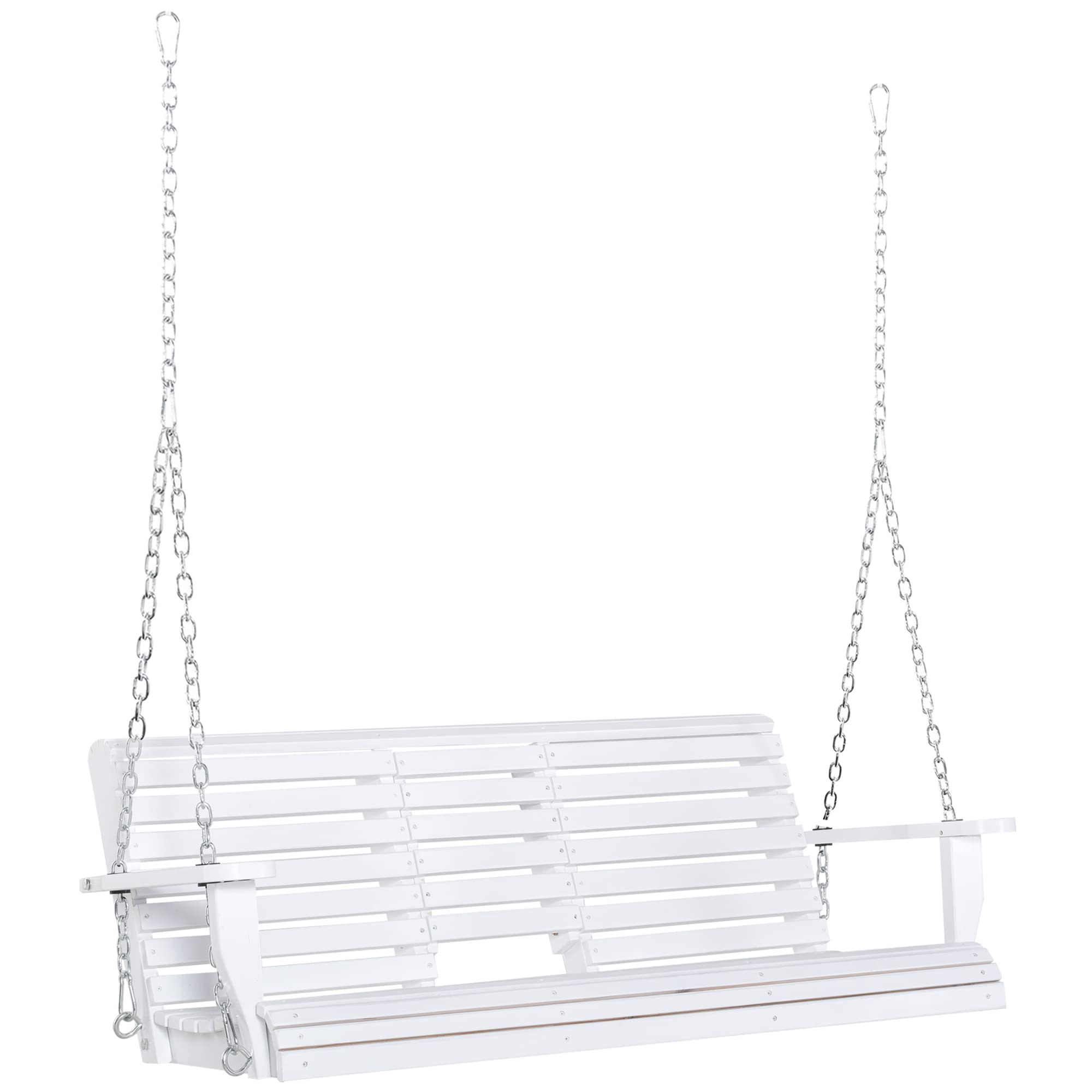 Outsunny 3-Seater Wooden Porch Swing, Patio Swing Bench with Folding Coffee Table, Cup Holders and Chains Included, 440lbs Weigh