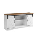 Walker Edison Richmond Modern Farmhouse Sliding Barn Door TV Stand for TVs up to 65 Inches, 58 Inch, White and Rustic Oak