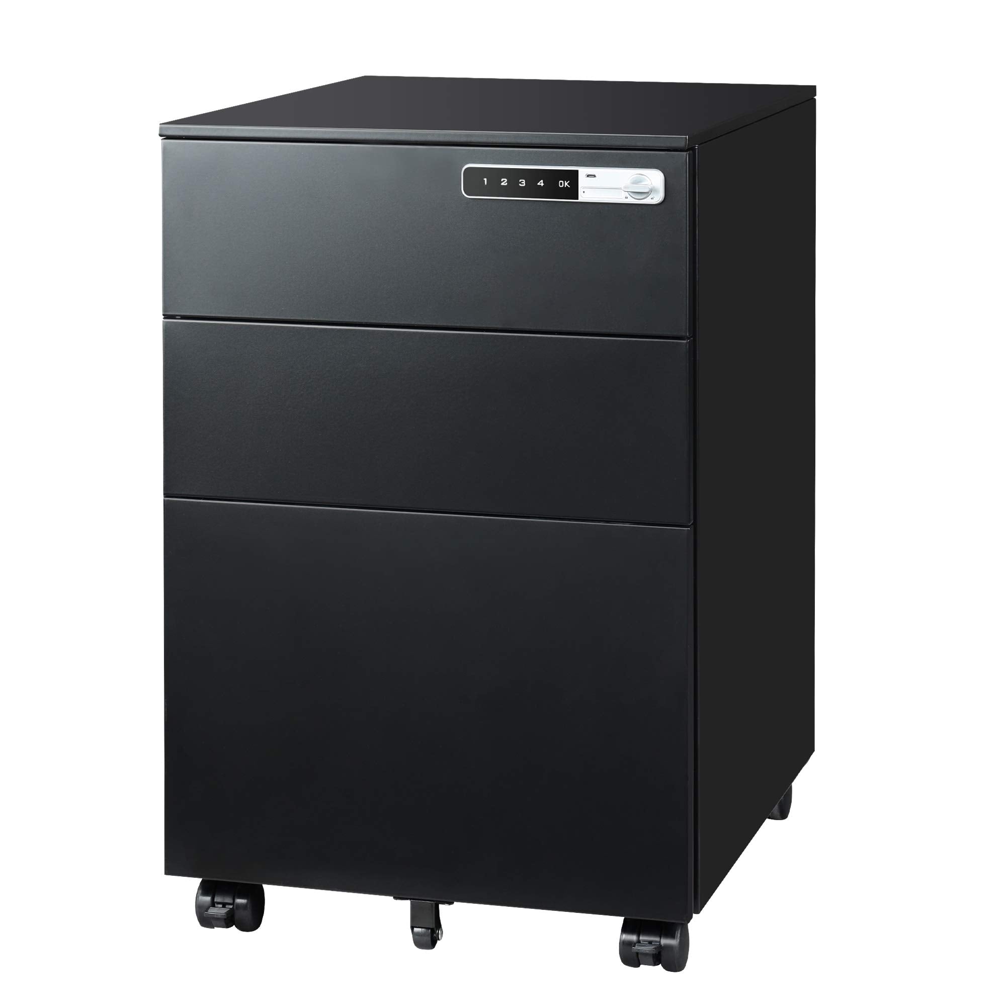 DEVAISE 3 Drawer File Cabinet with Combination Lock, Fully Assembled Metal Filling Cabinet Except Wheels, Mobile Under Desk File