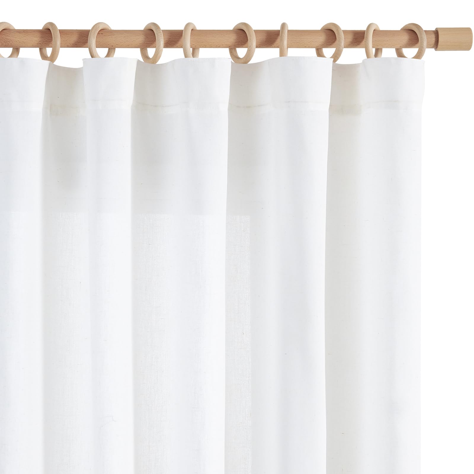 jinchan White Semi Sheer Curtains 96 Inch 2 Panel Light Filtering Linen Blend Drapes for Farmhouse/Coastal Style with Rod Pocket
