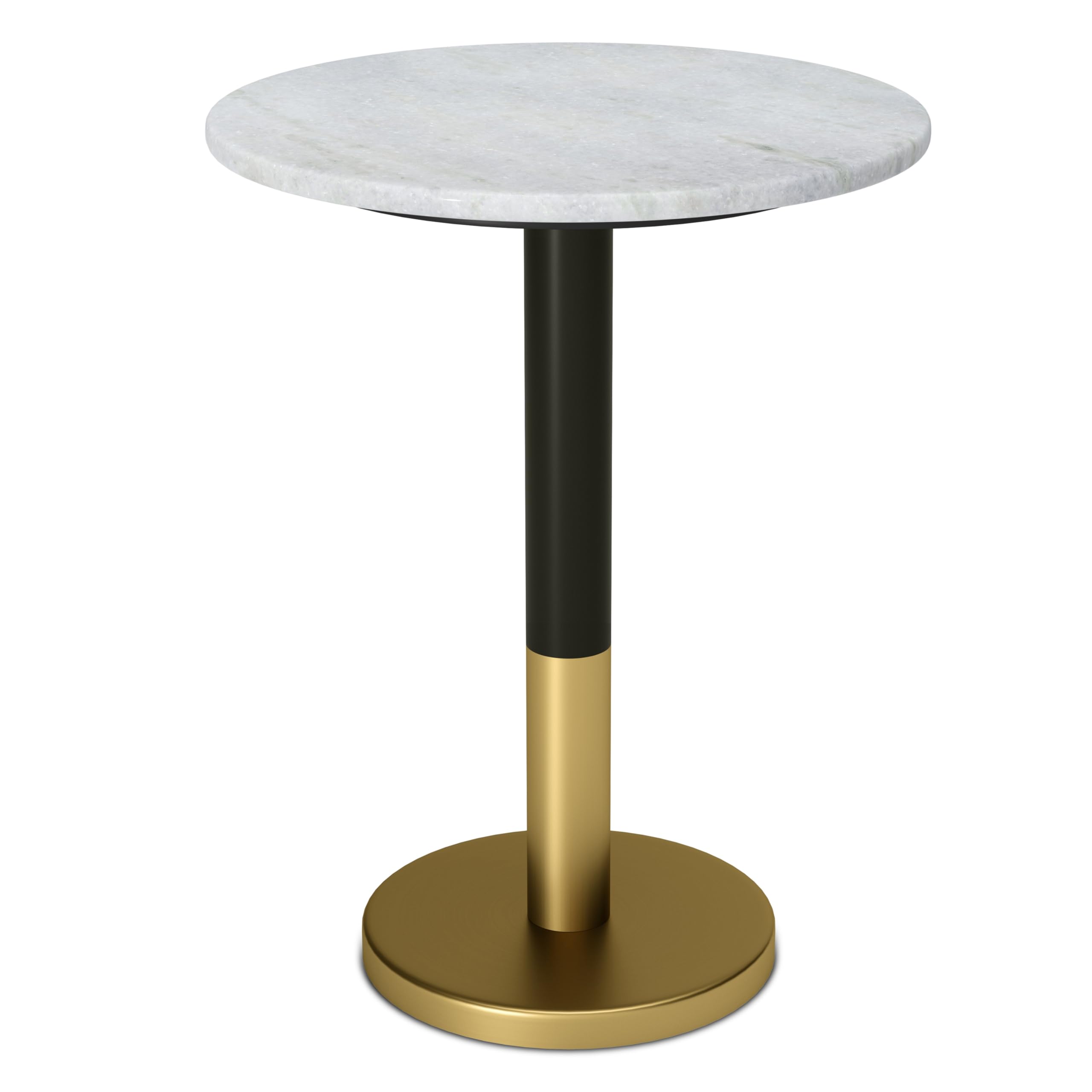 SIMPLIHOME Evans 16-inch Wide End Table in White Genuine Marble and Black/Gold Iron, Modern Round Accent Table for Living Room, 