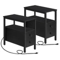 HOOBRO Set of 2 End Tables with Charging Station, Narrow Side Table with Drawers & USB Port & Power Outlets, Nightstand for Smal