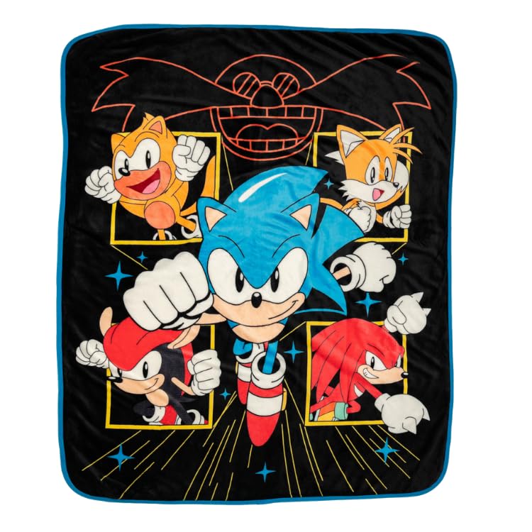 Franco Sonic The Hedgehog Kids Bedding Soft Plush Sherpa Blanket Throw, 50 in x 60 in, (Officially Licensed Product)