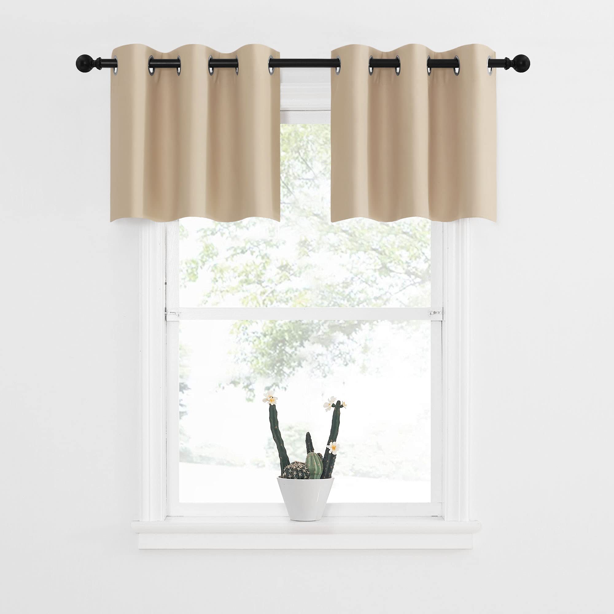 NICETOWN Kitchen Tiers Curtains Farmhouse Style - Short Solid Grommet Room Darkening Window Curtain Valances for Living Room (Bi