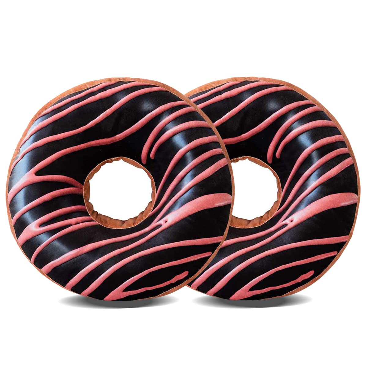 HYSEAS Round Throw Pillow 14 Inch Chocolate Pink Donut, 2 Pack 3D Digital Print, Decorative Plush Funny Food Shaped Seat Cushion