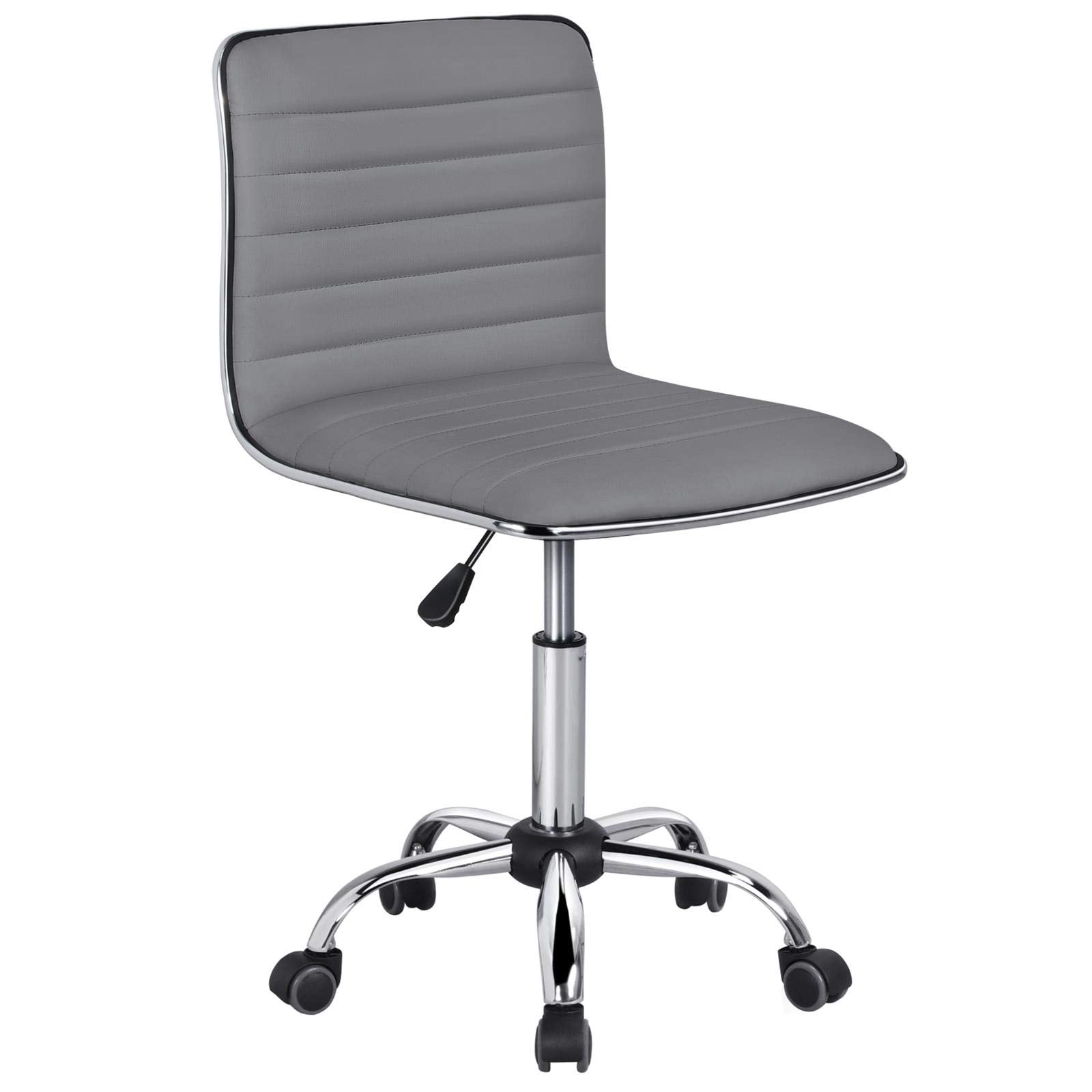Yaheetech PU Leather Office Chair Task Chair, Ribbed Armless Desk Chair, Adjustable Low Back Executive Chair with Wheels Grey
