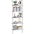 aboxoo Ladder Shelf White Wooden Bookshelf 5-Tier Wall-Mounted Open Wood Rack Industrial Modern Plant Flower Stand Utility Organ