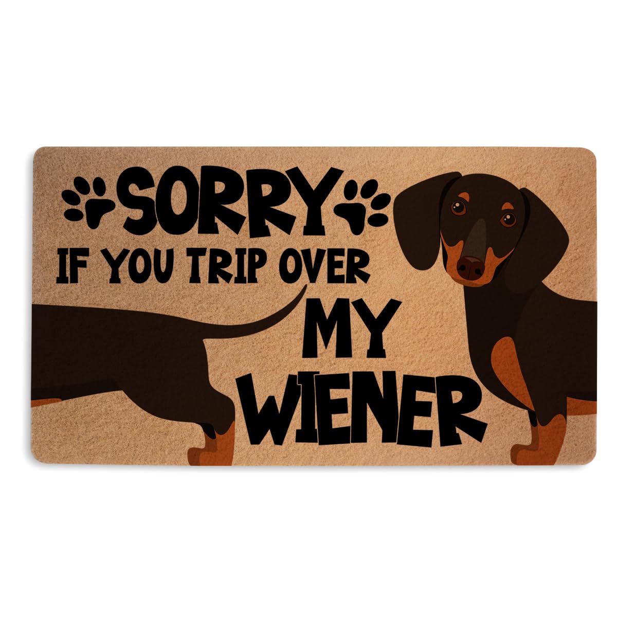 Funny Wiener Dog Door Mat 18x30 Inch, Faux Coco Coir Doormat with Non-Slip PVC Backing, Cute Dachshund Printed Welcome Mat for O