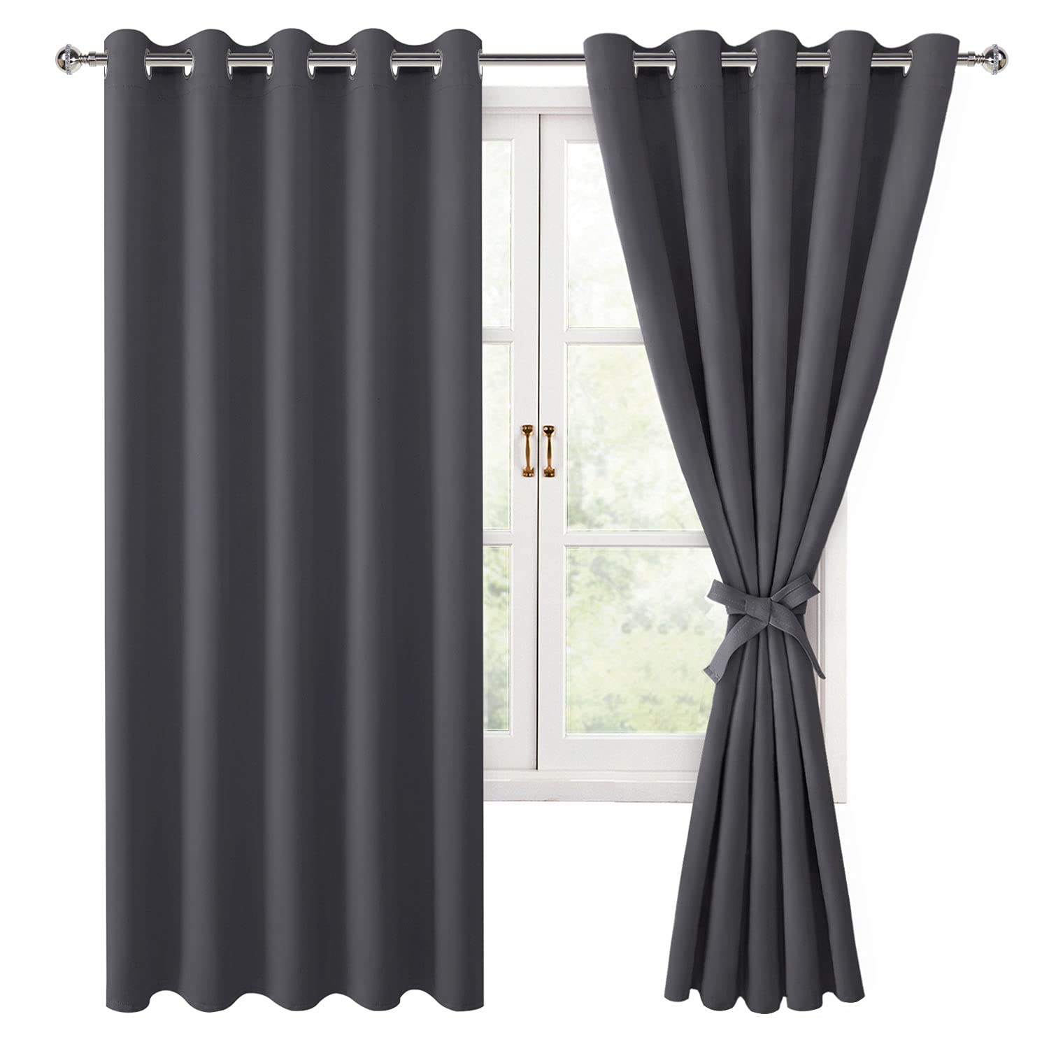 Hiasan Grommet Blackout Curtains for Bedroom, 60 x 72 Inches - Thermal Insulated & Light Blocking Window Drapes for Living Room/