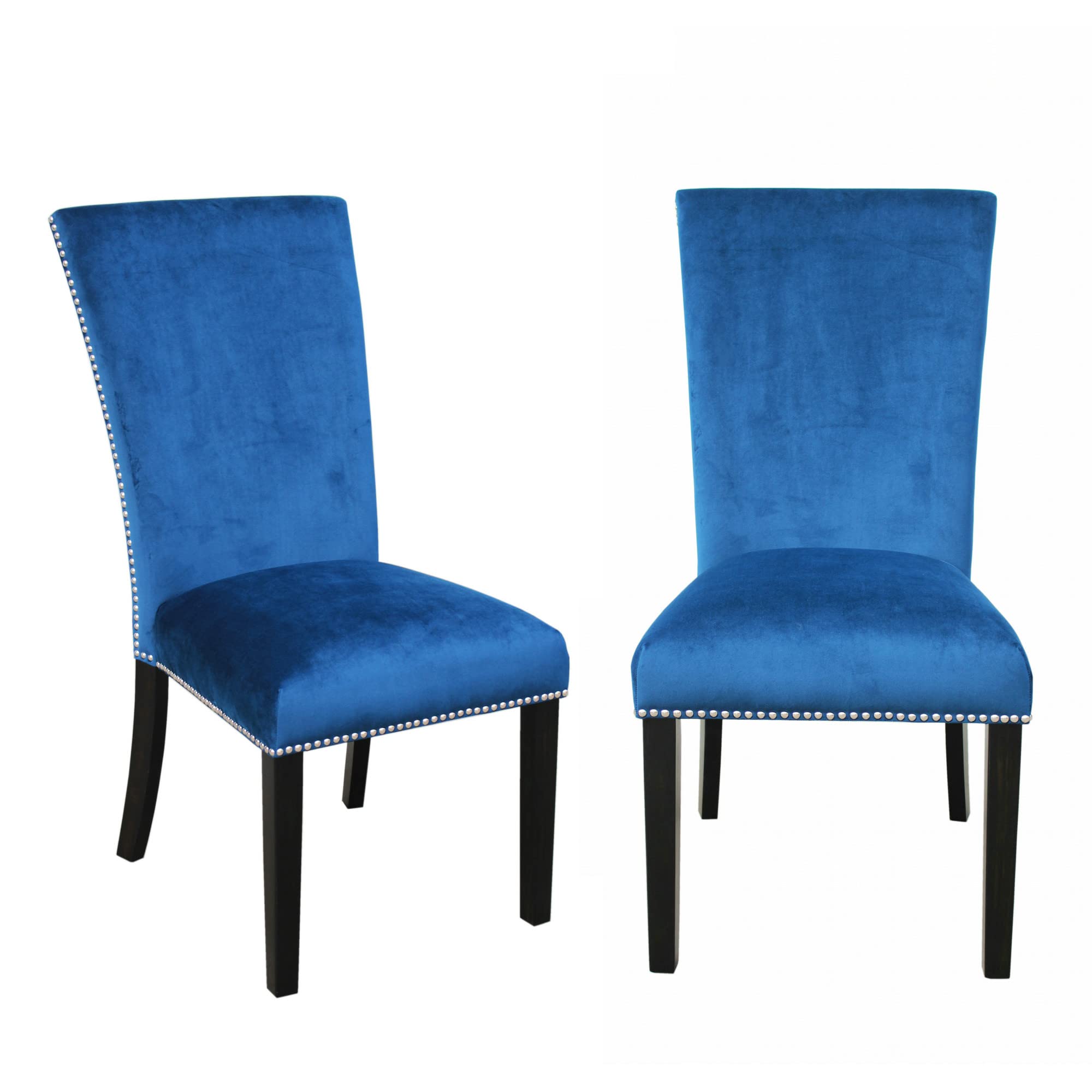 Steve Silver Camila Dining Chairs, Set of 2 Side Chairs, Upscale Styled Blue Velvet Material, Nailhead Trim, Modern Twist, Syurd
