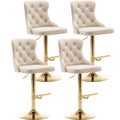 Riknuxi Velvet Bar Stools Set of 4, Counter Height Bar Stools with Button & Nailheads Trim, Gold Swivel Bar Stools for Kitchen I