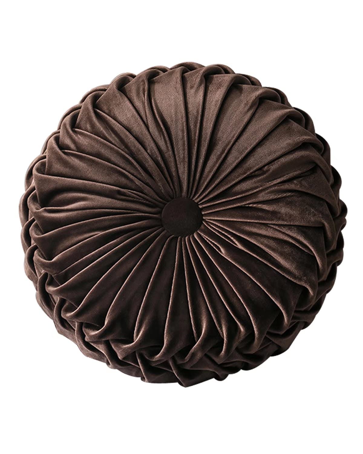 Round Velvet Pillow for Couch Small Handmade Decorative Throw Pillow for Bed Bedroom 13.7    Brown
