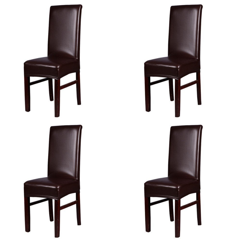 FLYPARTY Stretch Solid Pu Leather Waterproof Dining Chair Cover Slipcover Removable Washable Short Dining Chair Cover Protector 