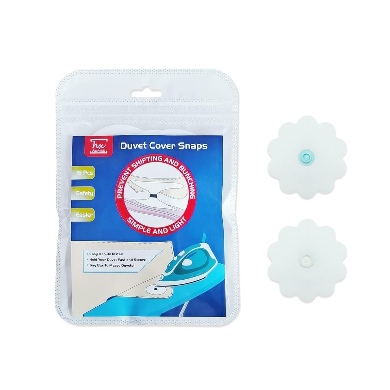 16 Pcs of HX AURIZE Duvet Snaps, Prevents Comforter from Shifting Inside Duvet Cover