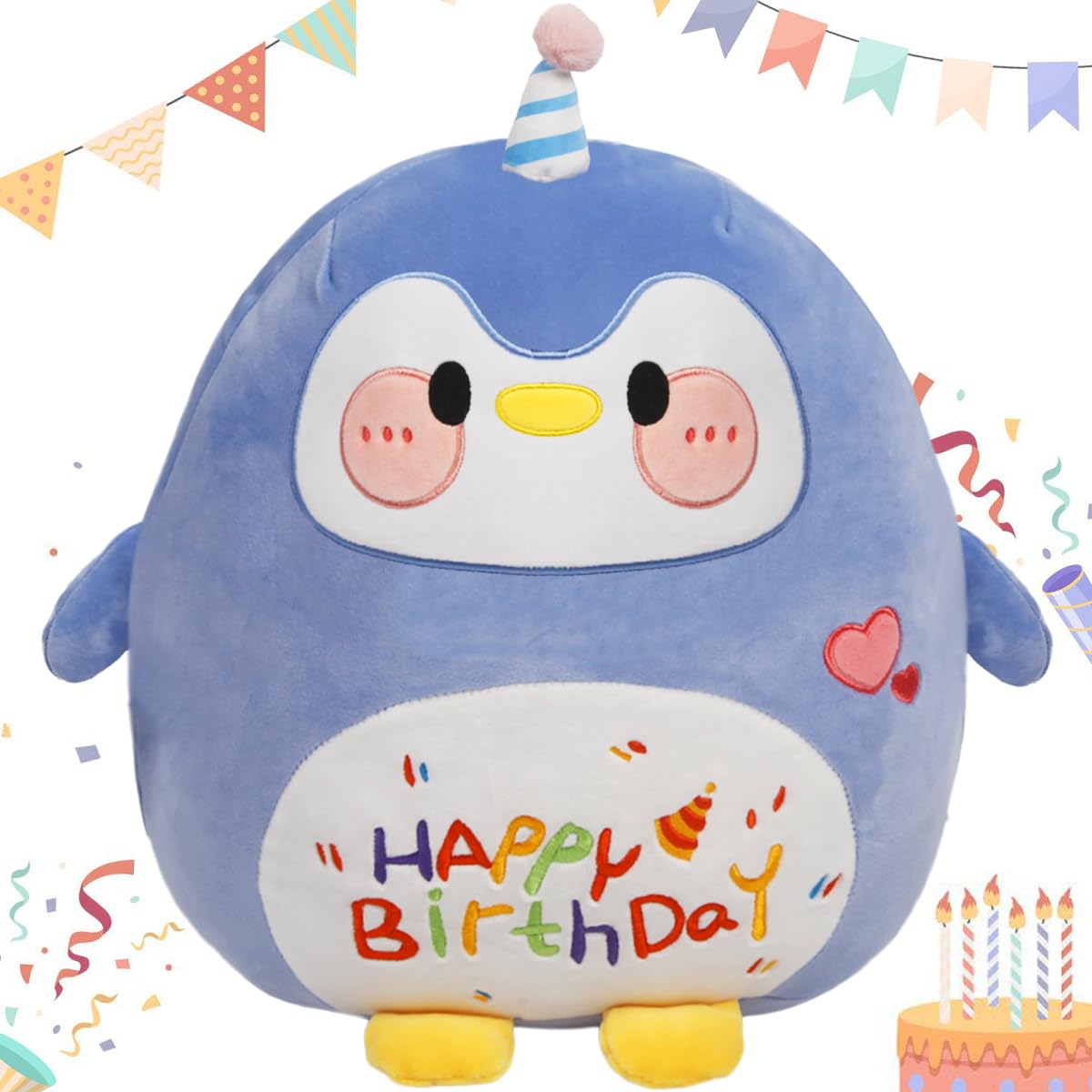 ARELUX Jumbo 18in Cute Penguin Cuddle Plush Soft Stuffed Animal Large Birthday Pillow Kids Huggable Plushie Toy Big Size Happy B