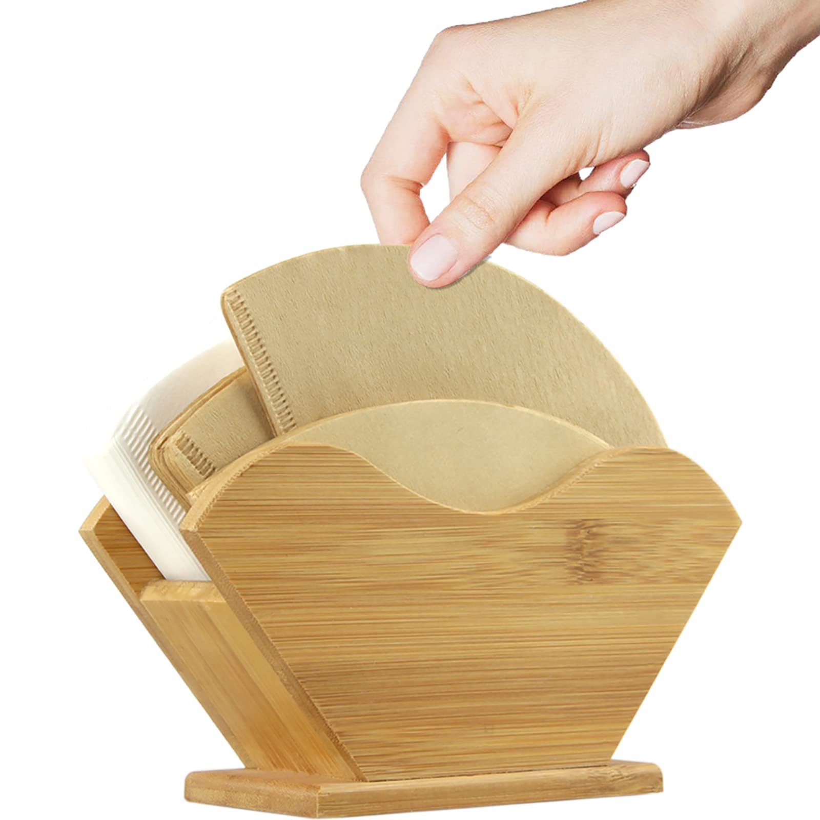 Unibene Bamboo Coffee Filter Holder, Renewable Stand Container Dispenser Rack Shelf for Square Cone-shaped and Flat-bottomed Pou