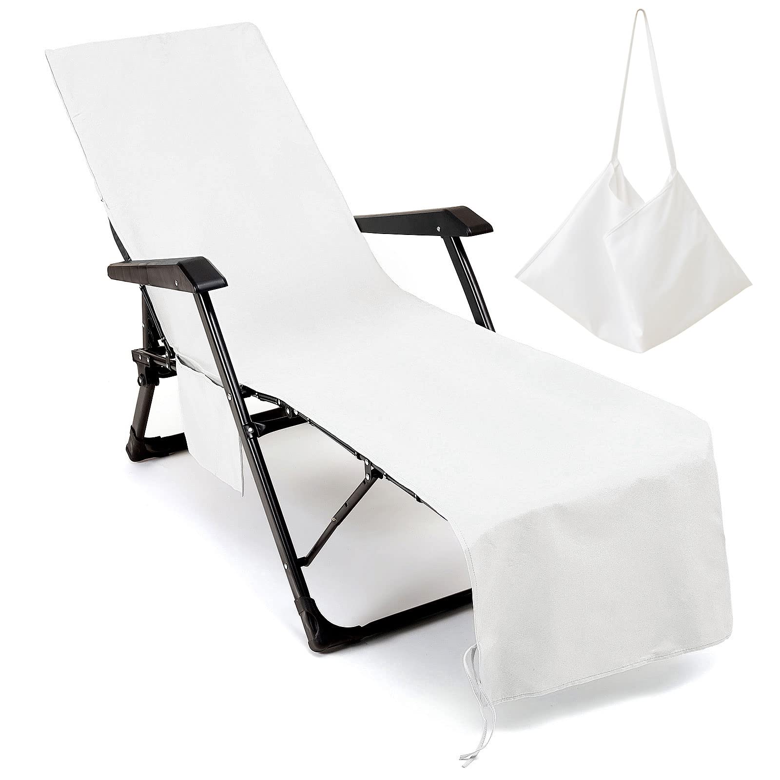 VOCOOL Beach Chair Cover Chaise Lounge Chair Towel Cover with Side Pockets, Lounge Chair Mate for Swimming Pool, Sun Lounger, Ho