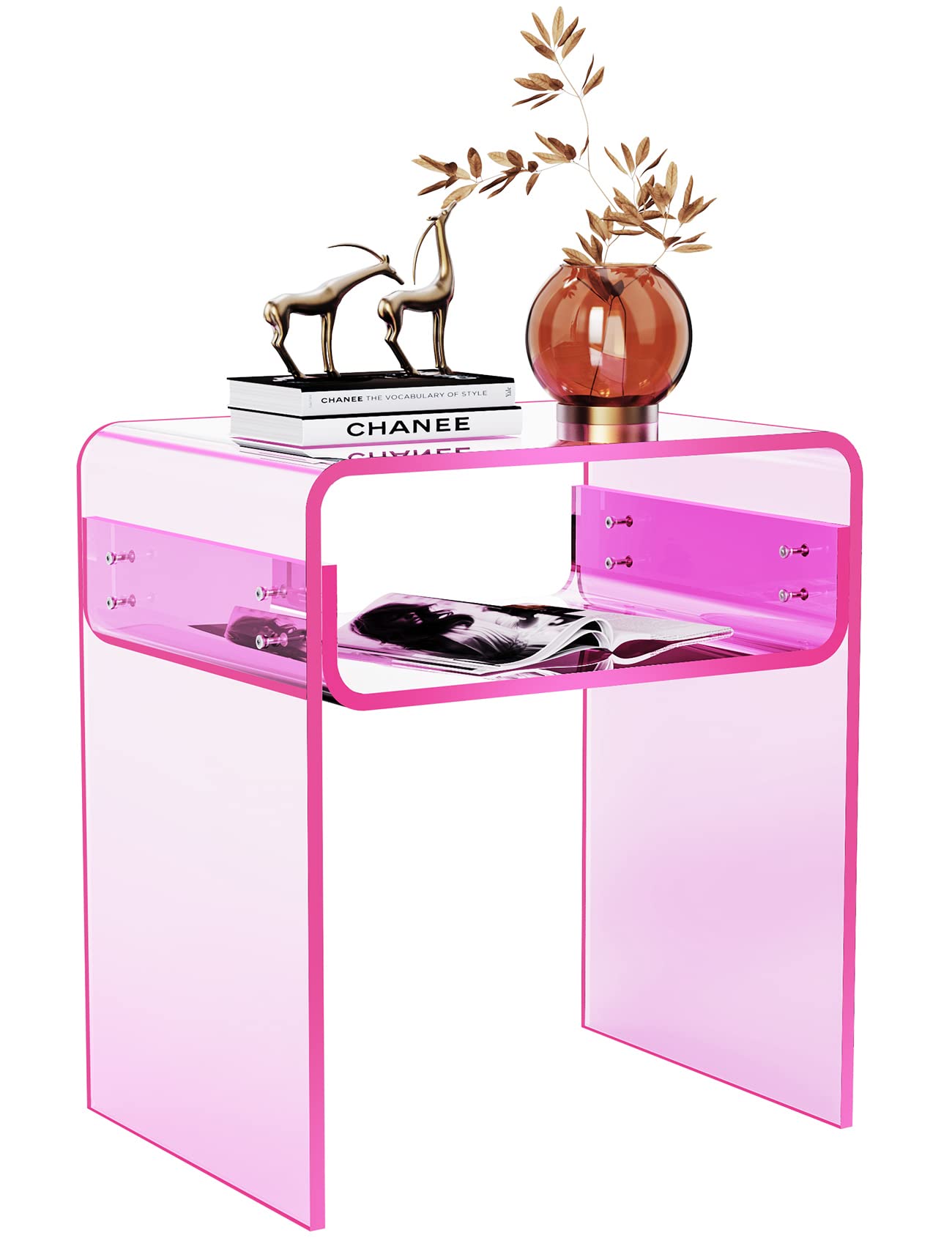solaround Clear Acrylic End Table 2-Tier Bedside nightstand for Living Room Bedroom Home Decor (Pink)