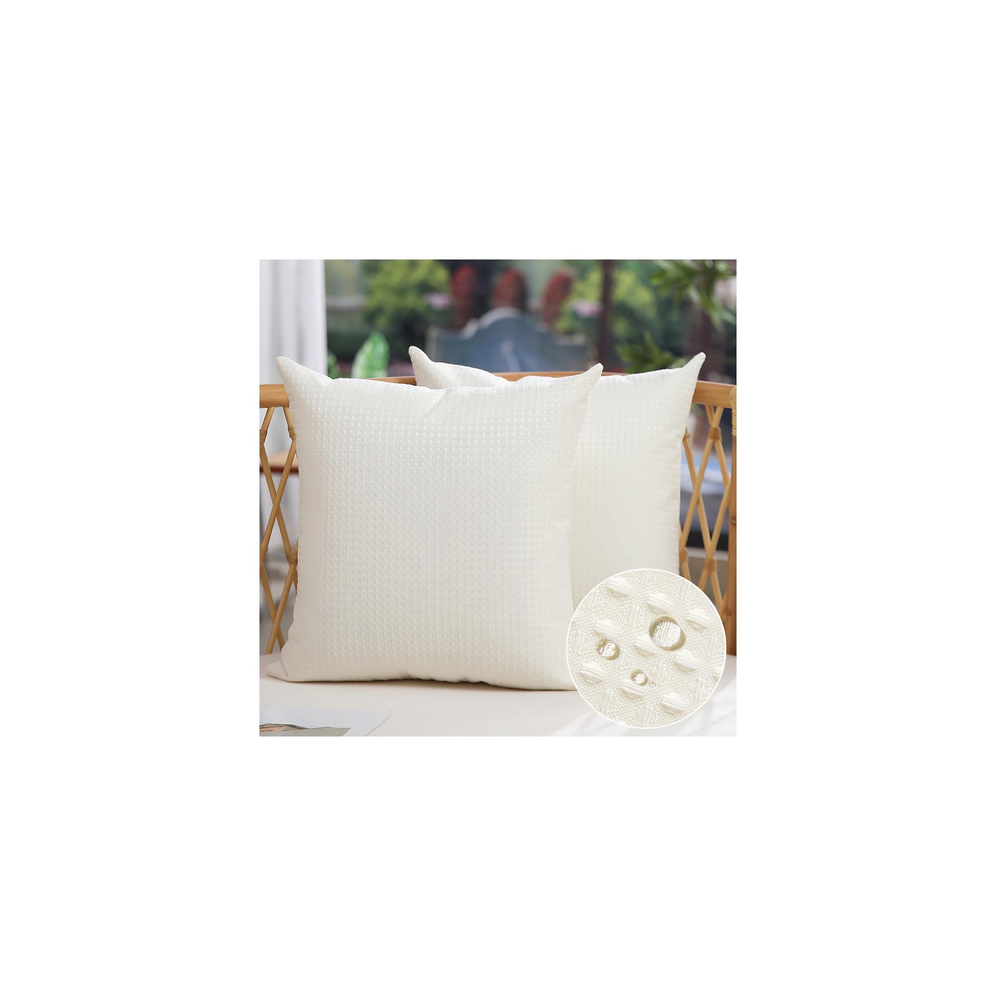 DFXSZ Outdoor Pillow Covers 20X20 Inch Set of 2 White Waffle Textured Polyester Pillow Covers Spring Summer Outdoor Waterproof D