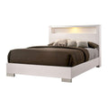 Benjara Modern Eastern King Size Bed with Shelved Headboard and LED Light, White