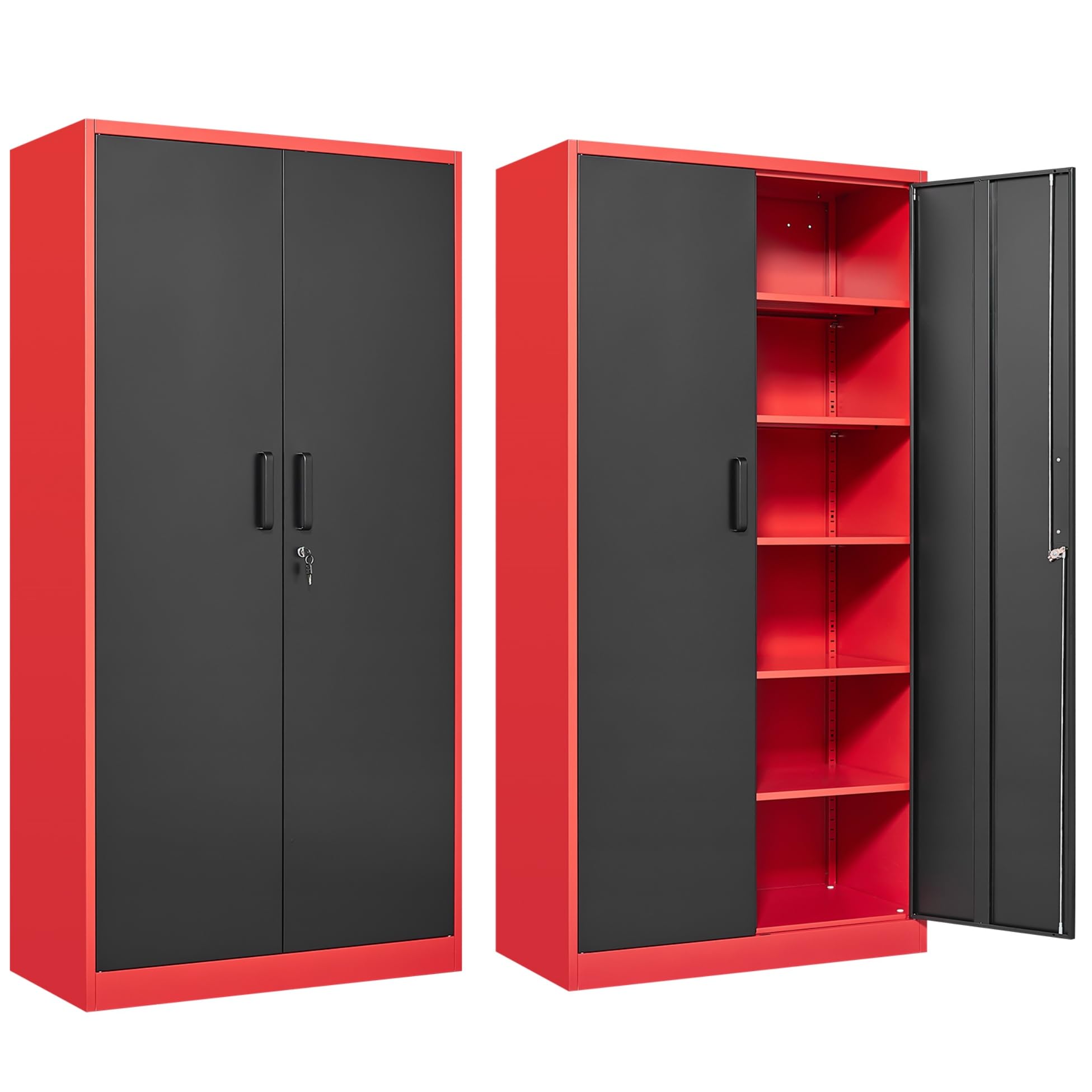 SISESOL Wide & Deep Metal Storage Cabinet with 6 Shelves,72 inch Red Garage Storage Cabinet with Lock,Metal Cabinets with Lockin