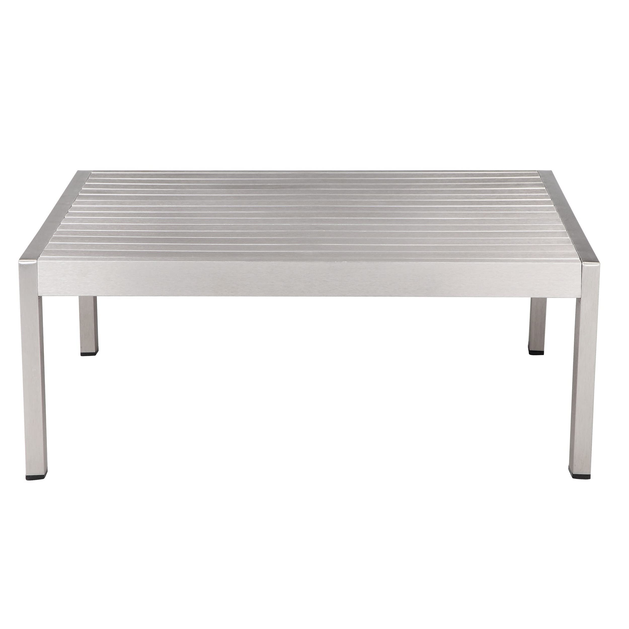 Benjara BM287719 Patio Cilo 32 Inch Outdoor Coffee Table, Gray Aluminum Frame, Rectangular Design