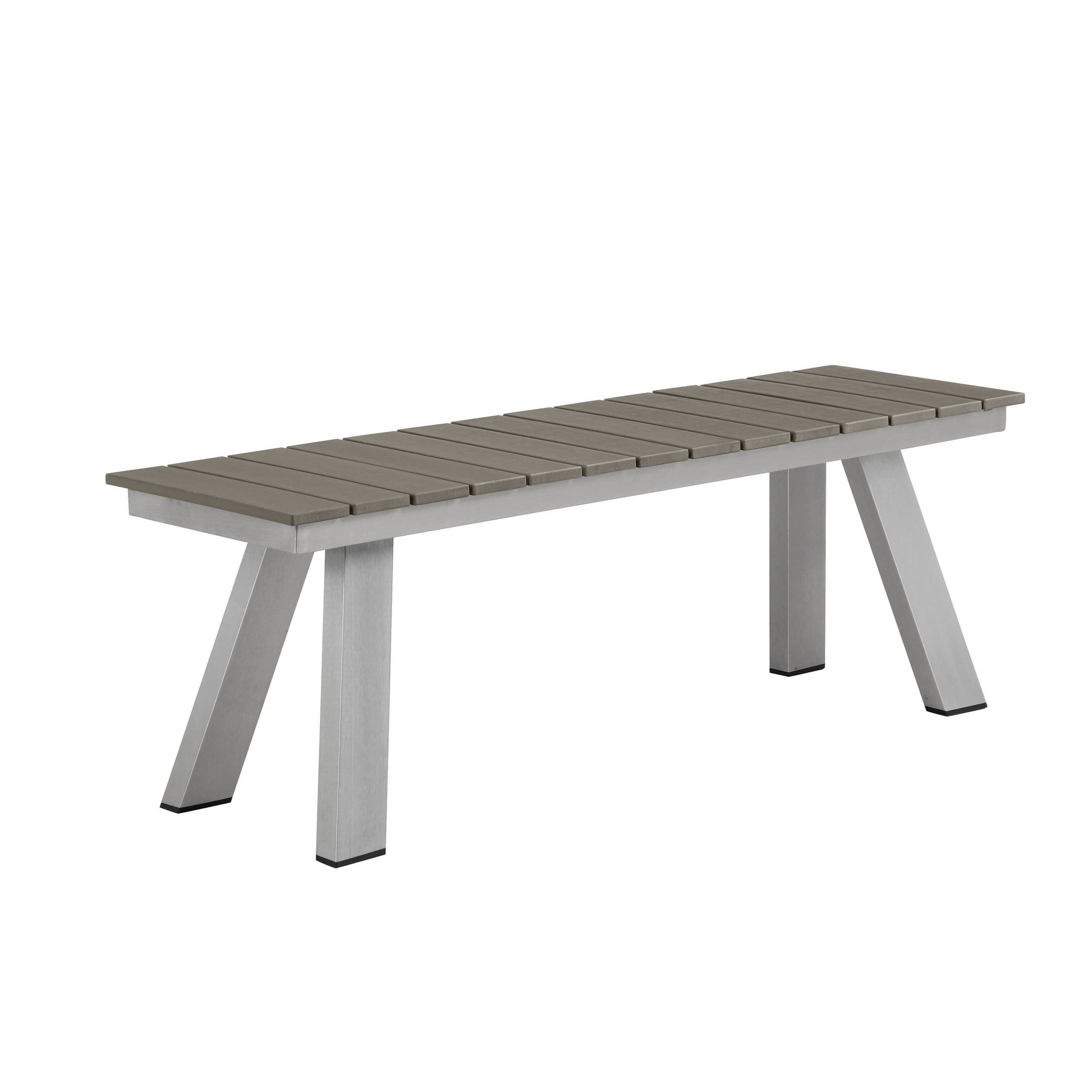 Benjara BM287848 Patio Zia 54 Inch Outdoor Dining Bench, Gray Polyresin Top, Aluminum Frame