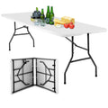 BestOffice 8FT Picnic Table Folding Table Camping Table Plastic Table Fold Up Table Lock for Party Event,White