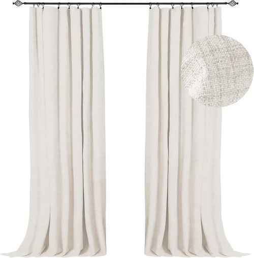 100% Blackout Shield Full Blackout Curtains for Bedroom 96 inch Length 2 Panels Set, Clip Rings/Rod Pocket Faux Linen Black Out 