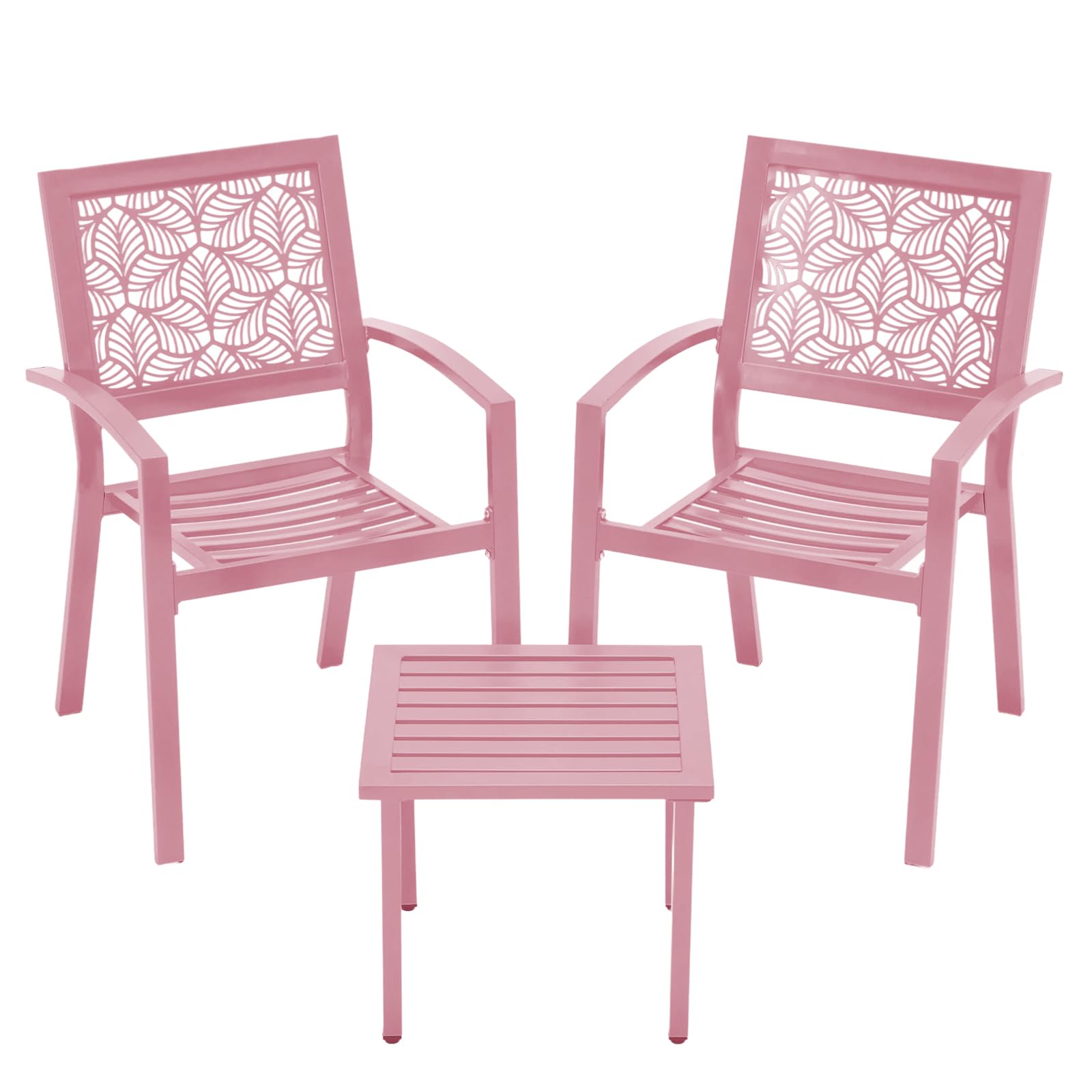 BUPPLEE Outdoor Bistro Set for 2, Stackable Modern Porch Furniture Set,Waterproof Patio Furniture Set w/2 Chairs 1 Coffee Table,