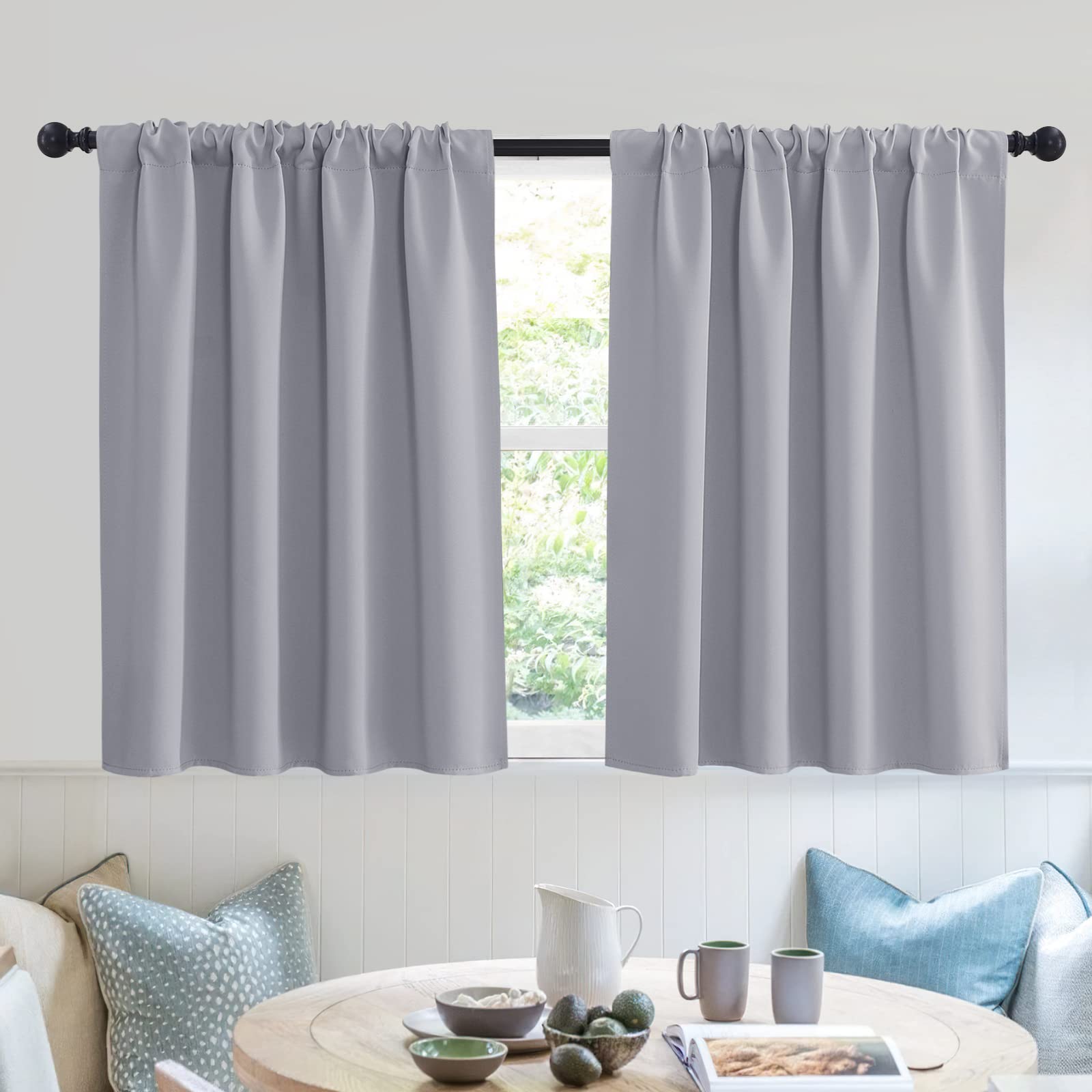 RYB HOME Blackout Curtains Grey - Sunlight Block Energy Saving Drapes for Bedroom Bathroom Home Office Small Window Treatment Pa