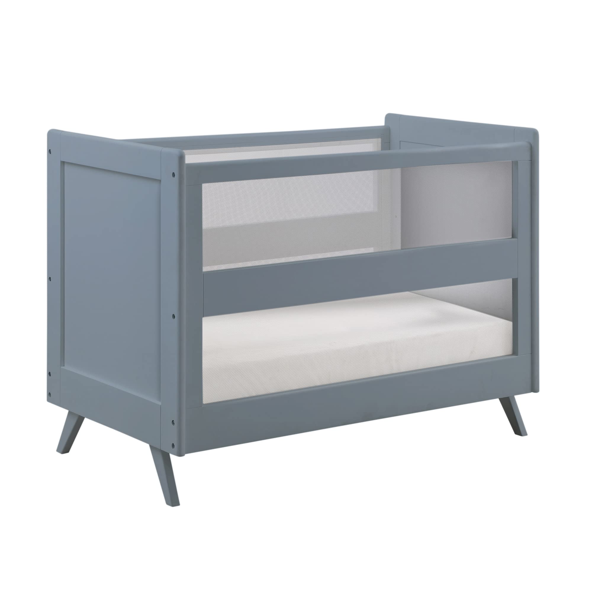 BreathableBaby Breathable Mesh 3-in-1 Convertible Crib (Toddler Bed Kit Sold Separately) - Steel Gray - Two Adjustable Mattress 