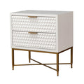 Benjara Rexi 26 Inch 2 Drawer Nightstand, Honeycomb, Mahogany Wood, White and Gold
