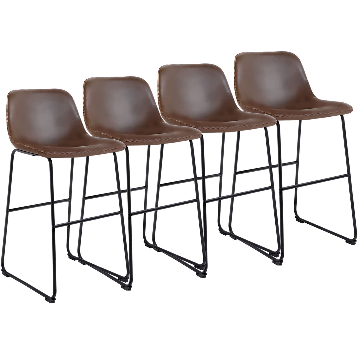 TAVR Furniture PU Leather Bar Stools with Back and Footrest Set of 4 Modern Bar Stool Chair Height for Pub Coffee Home Dinning K