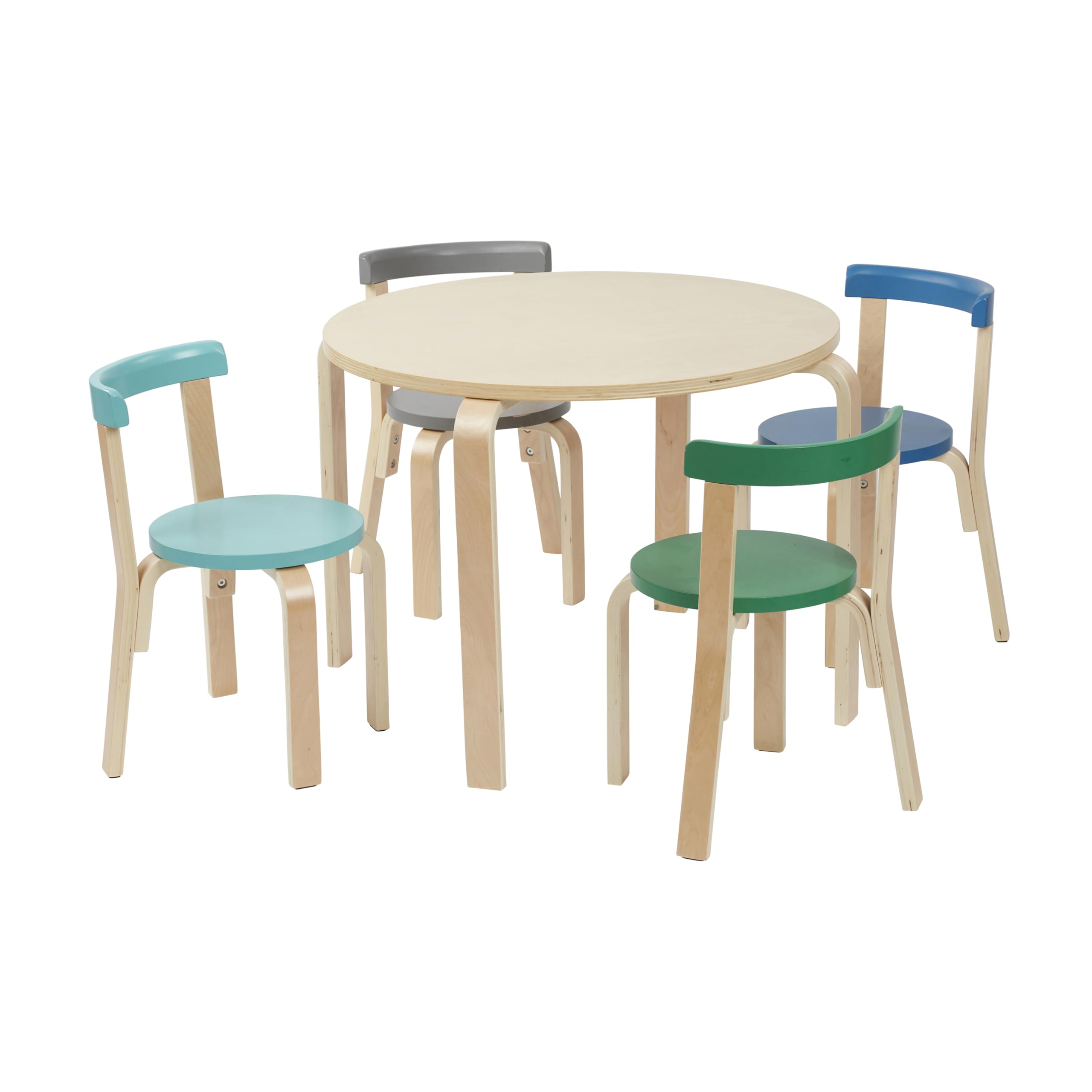 ECR4Kids Bentwood Round Table and Curved Back Chair Set, Kids Furniture, Contemporary, 5-Piece
